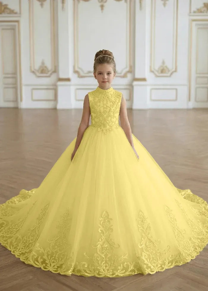 Luxury Princess Tulle Gown with Embroidery Flower Girl Dress