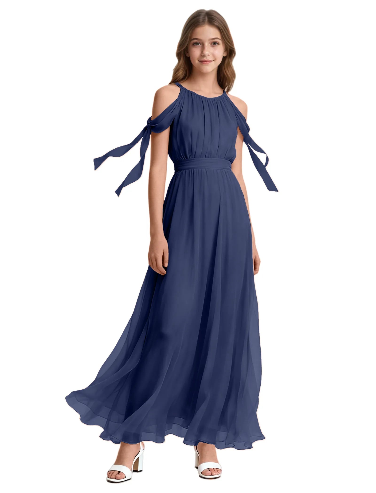 Girls Sleeveless Pageant Gown with Floaty Hem