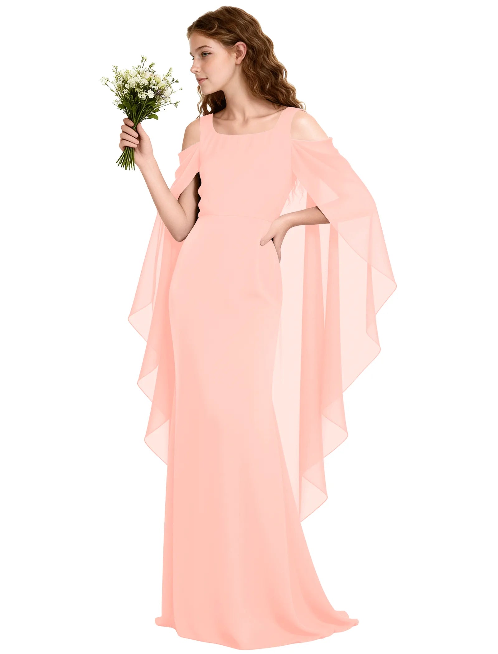 Chiffon Cape Sleeve Formal Dress for Teens