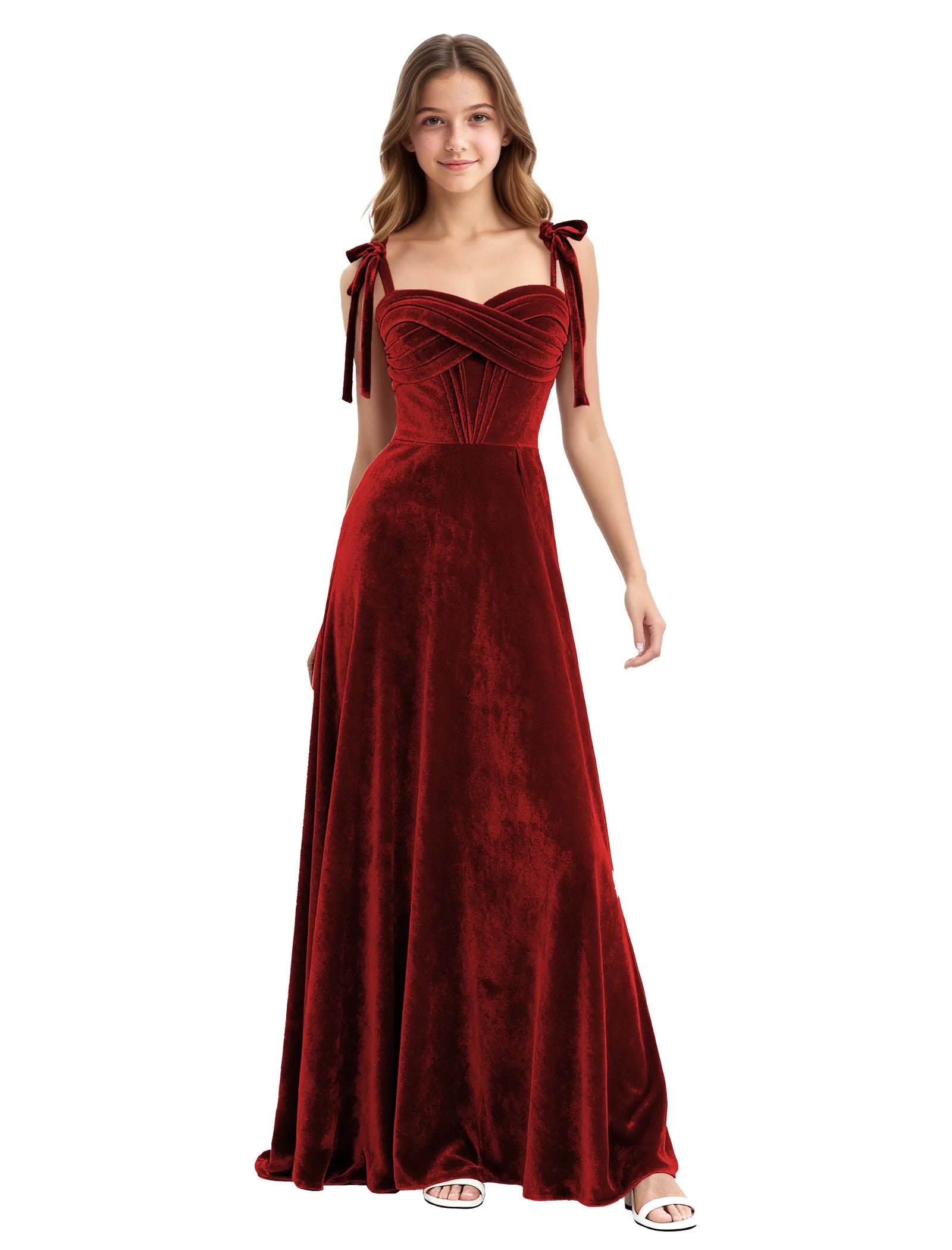 Velvet Ribbon Strap Maxi Dress for Girls