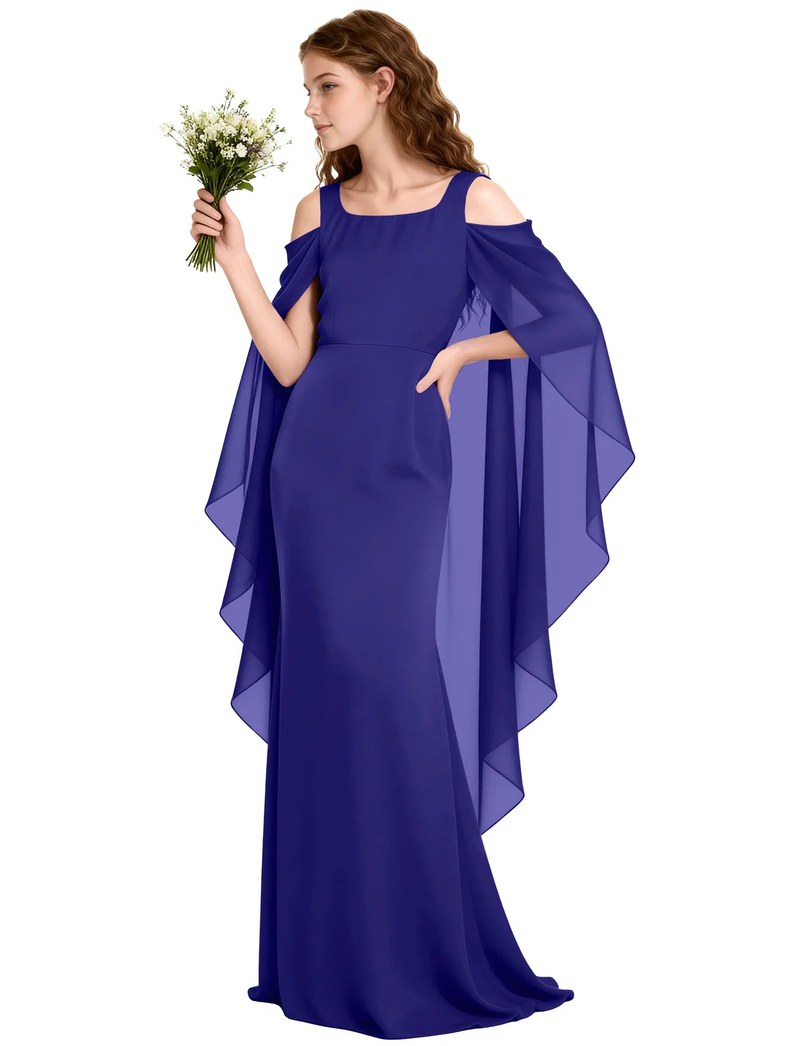 Chiffon Cape Sleeve Formal Dress for Teens
