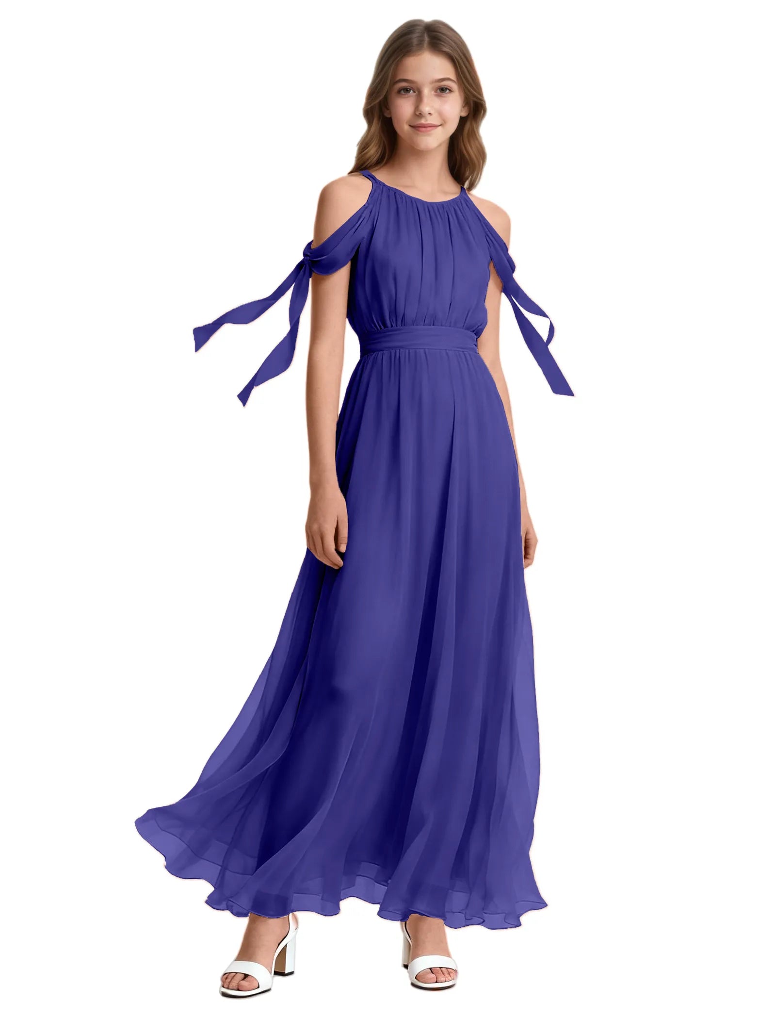 Girls Sleeveless Pageant Gown with Floaty Hem
