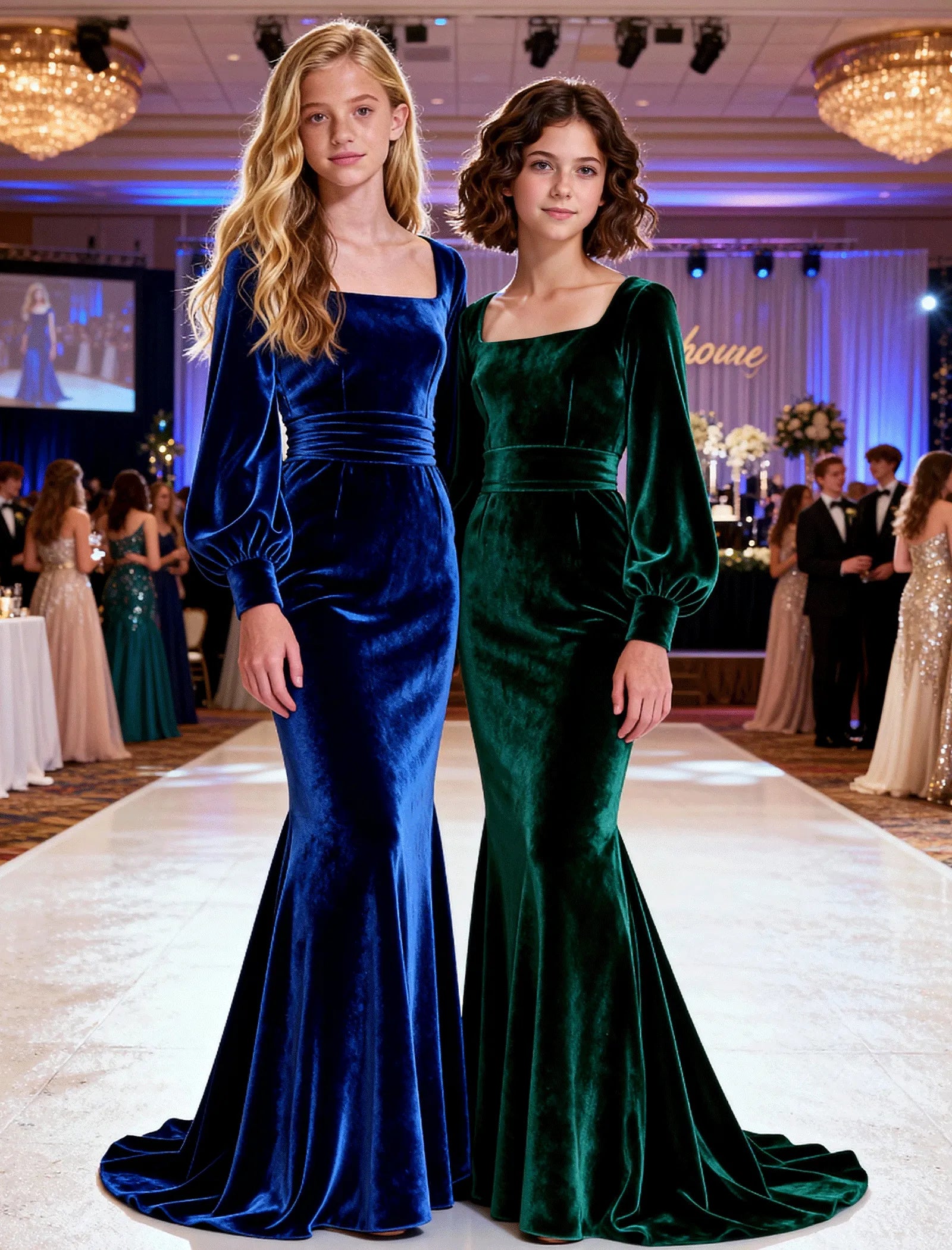 Velvet Long Sleeve Junior Formal Dress