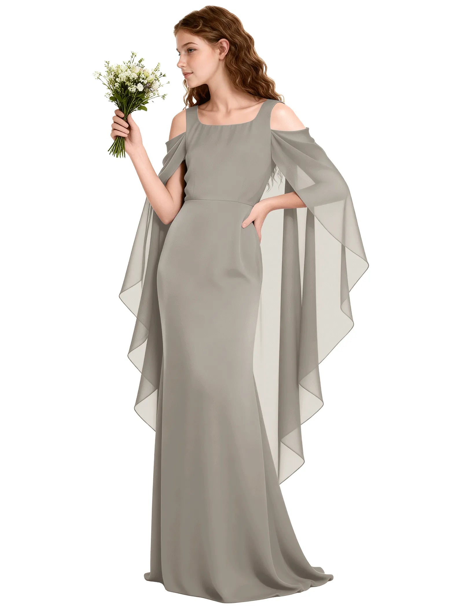 Chiffon Cape Sleeve Formal Dress for Teens