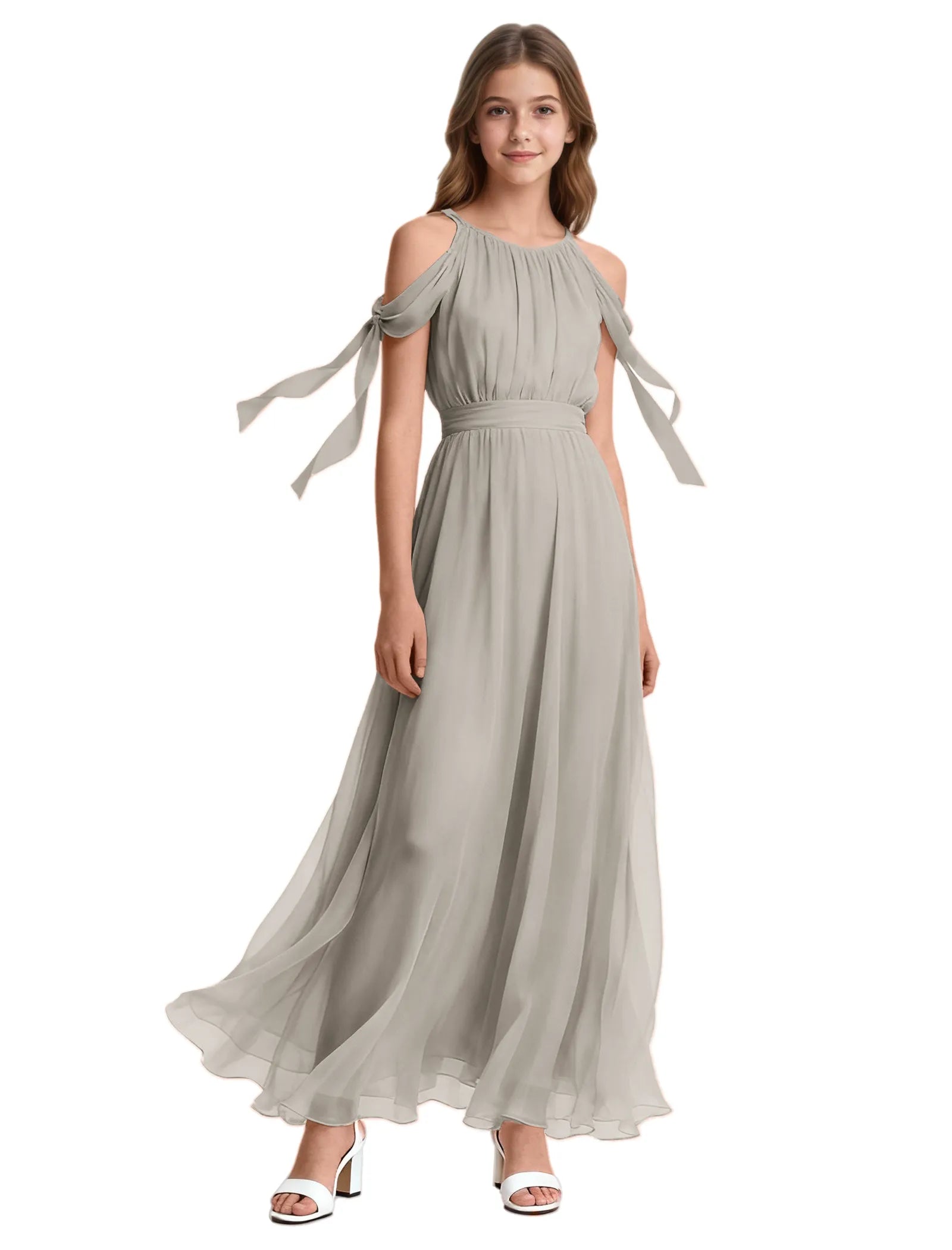 Girls Sleeveless Pageant Gown with Floaty Hem