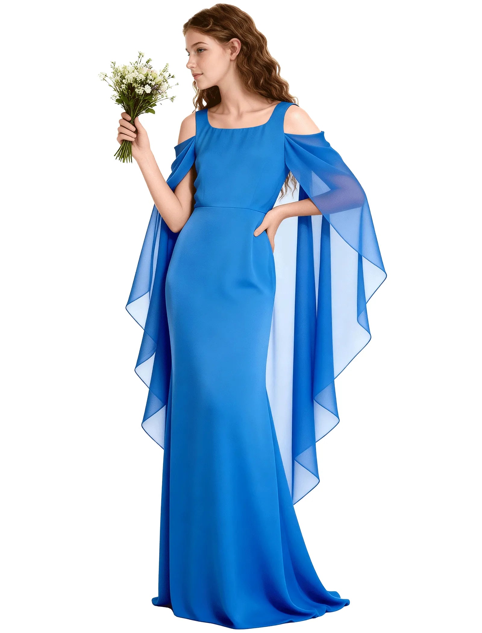 Chiffon Cape Sleeve Formal Dress for Teens
