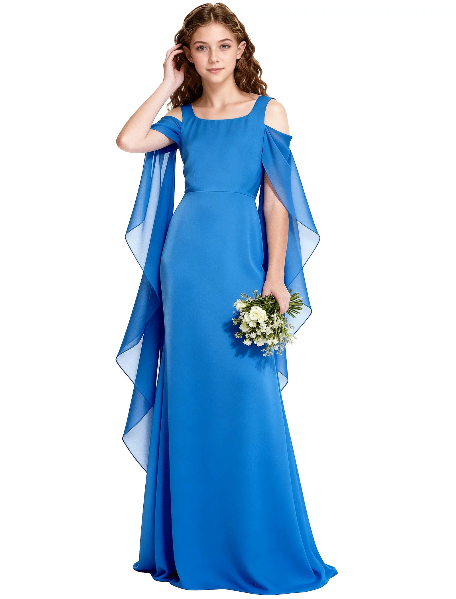 Chiffon Cape Sleeve Formal Dress for Teens