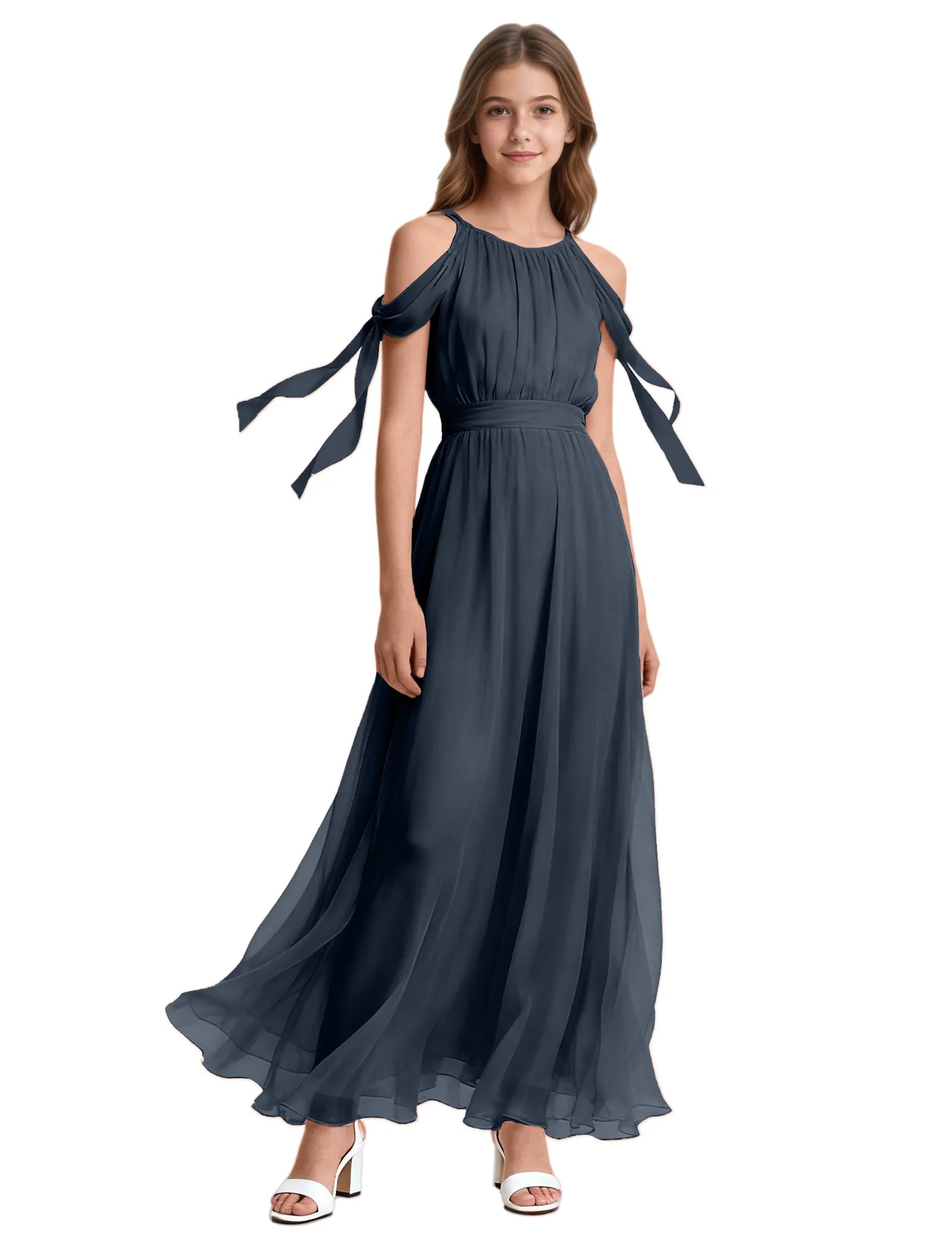 Girls Sleeveless Pageant Gown with Floaty Hem