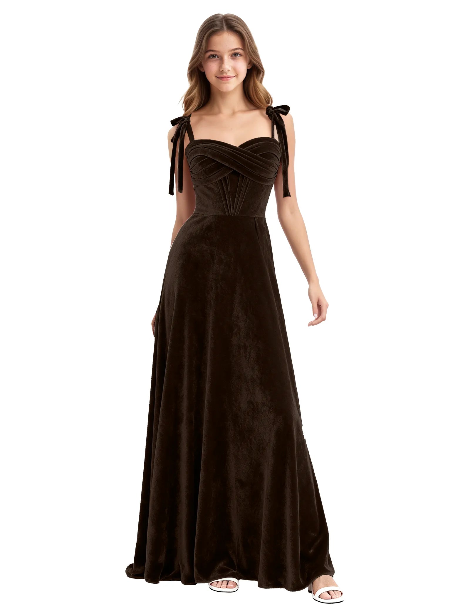 Velvet Ribbon Strap Maxi Dress for Girls
