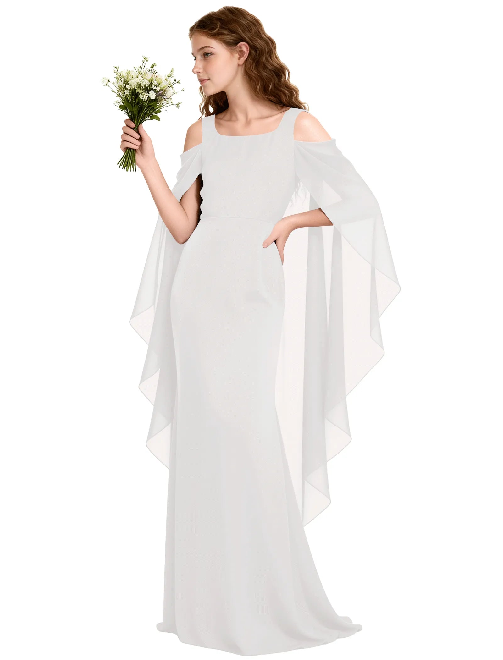 Chiffon Cape Sleeve Formal Dress for Teens