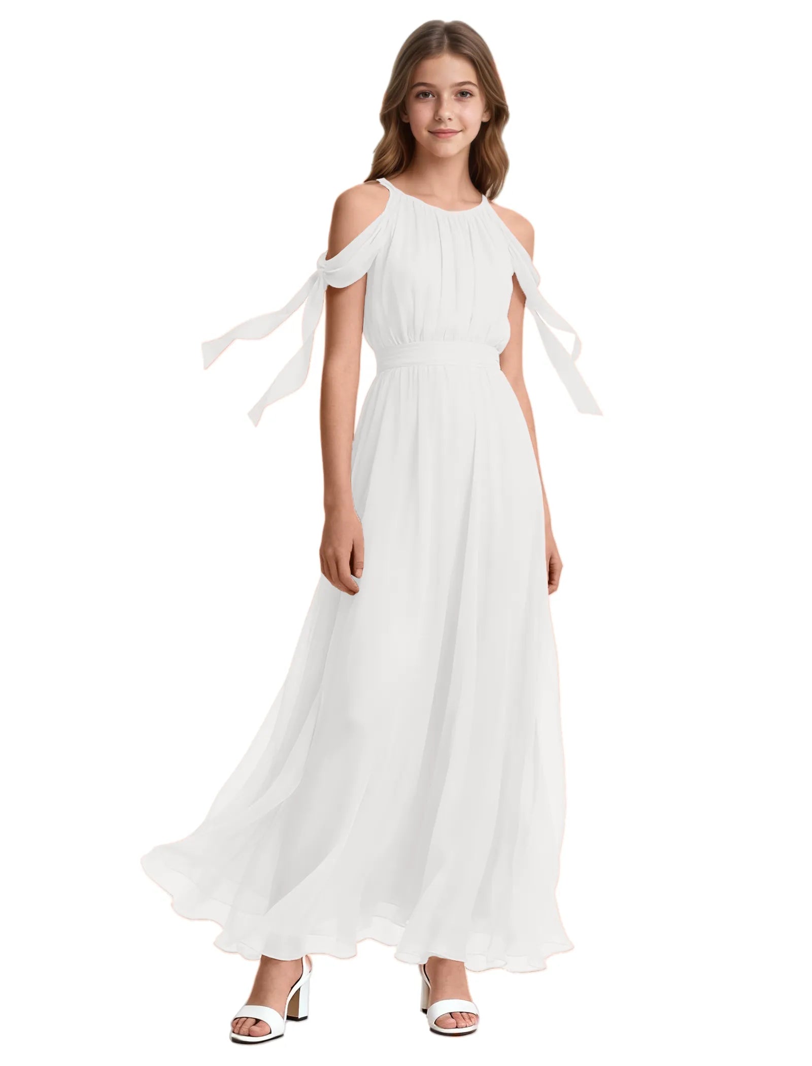 Girls Sleeveless Pageant Gown with Floaty Hem