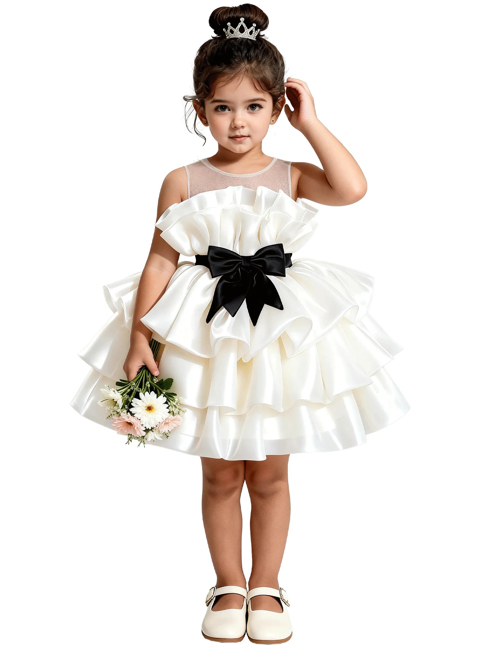 Satin Ruffle Tiered Dress for Little Girls