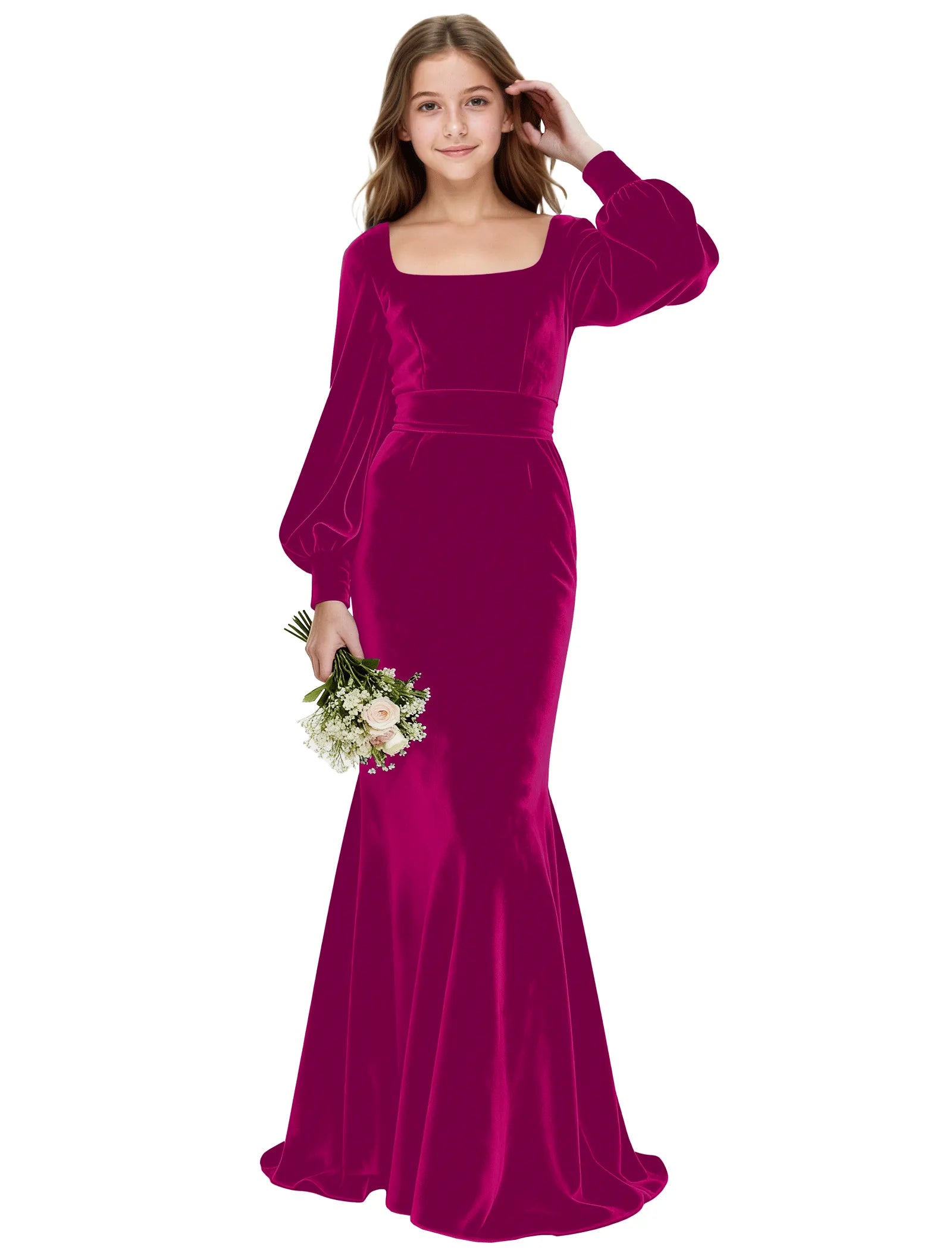 Velvet Long Sleeve Junior Formal Dress