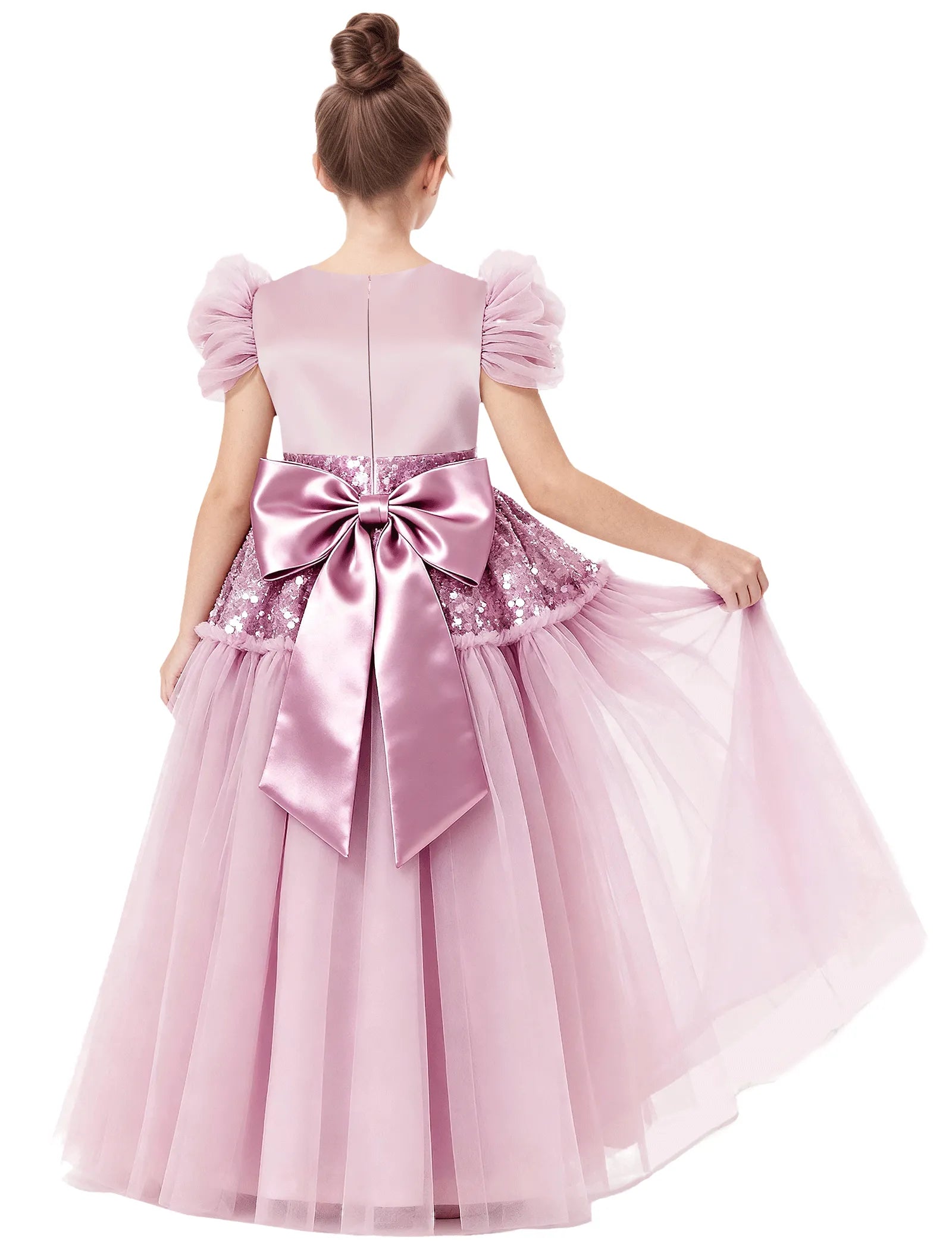 Girls Glitter Tulle Princess Gown with Bow