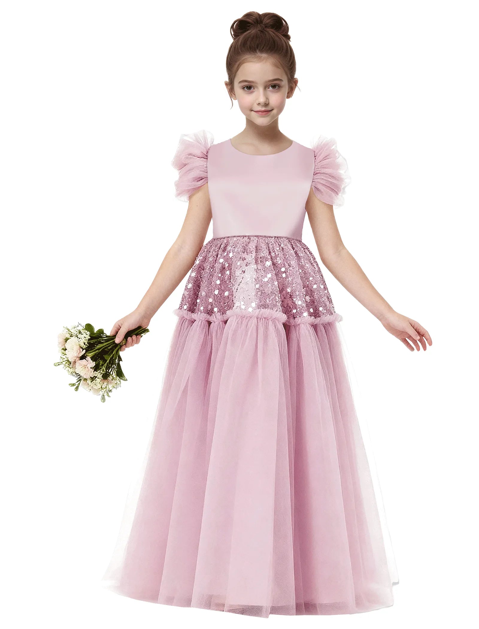 Girls Glitter Tulle Princess Gown with Bow