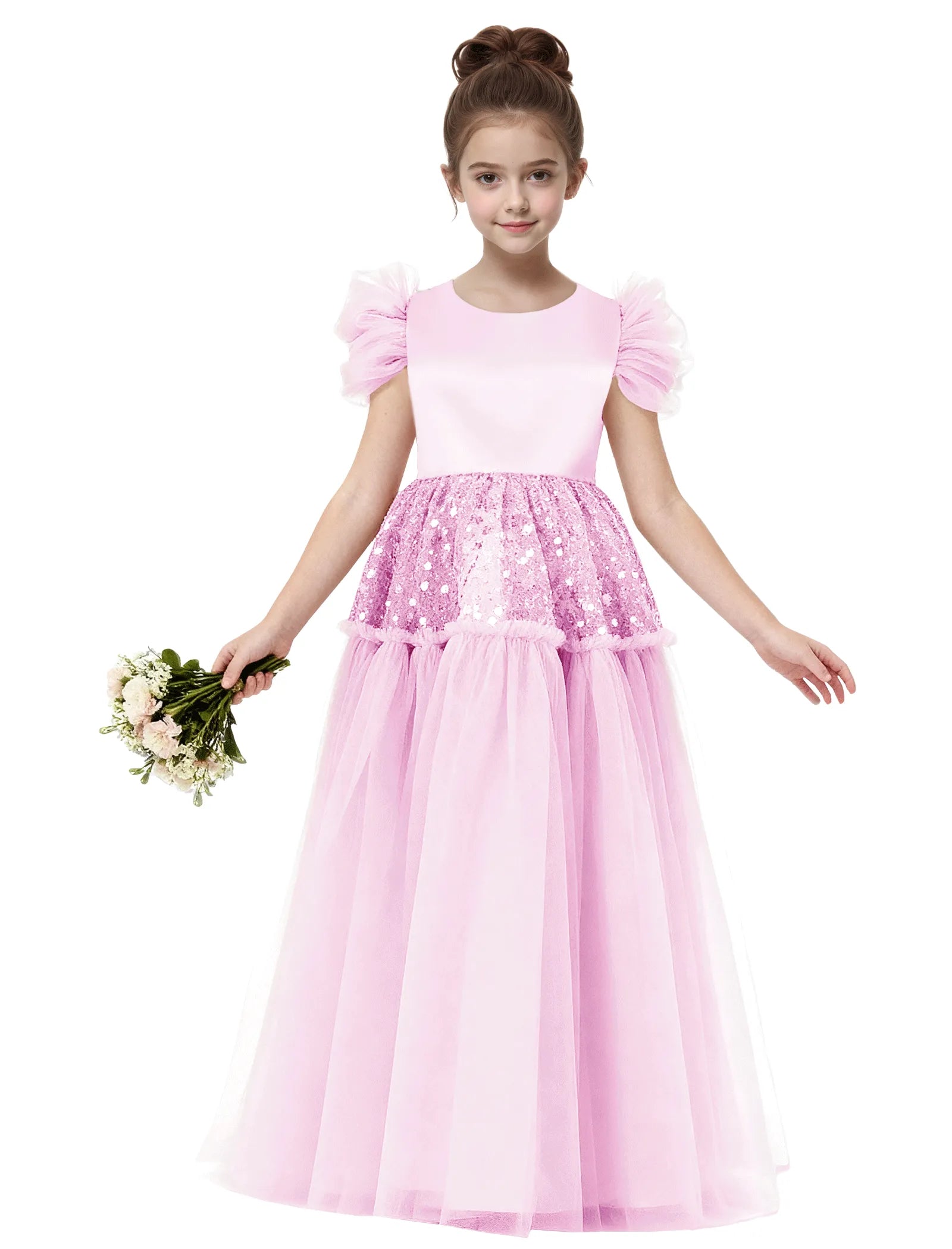 Girls Glitter Tulle Princess Gown with Bow