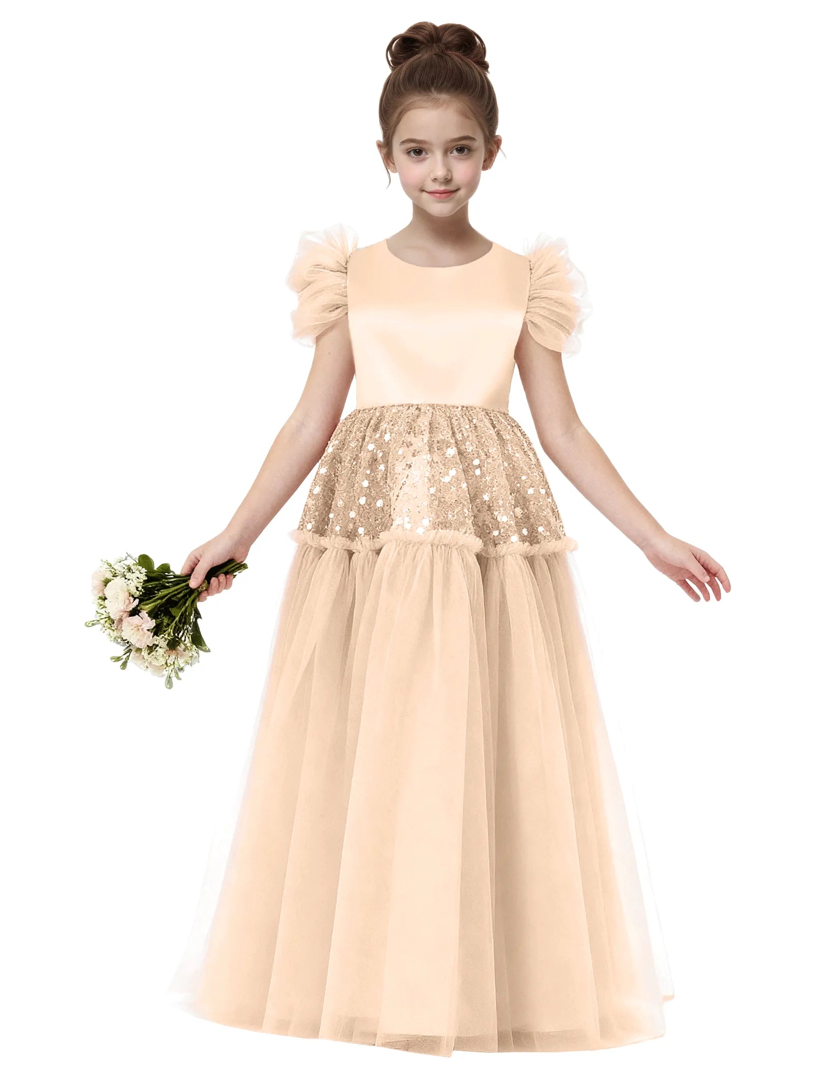 Girls Glitter Tulle Princess Gown with Bow
