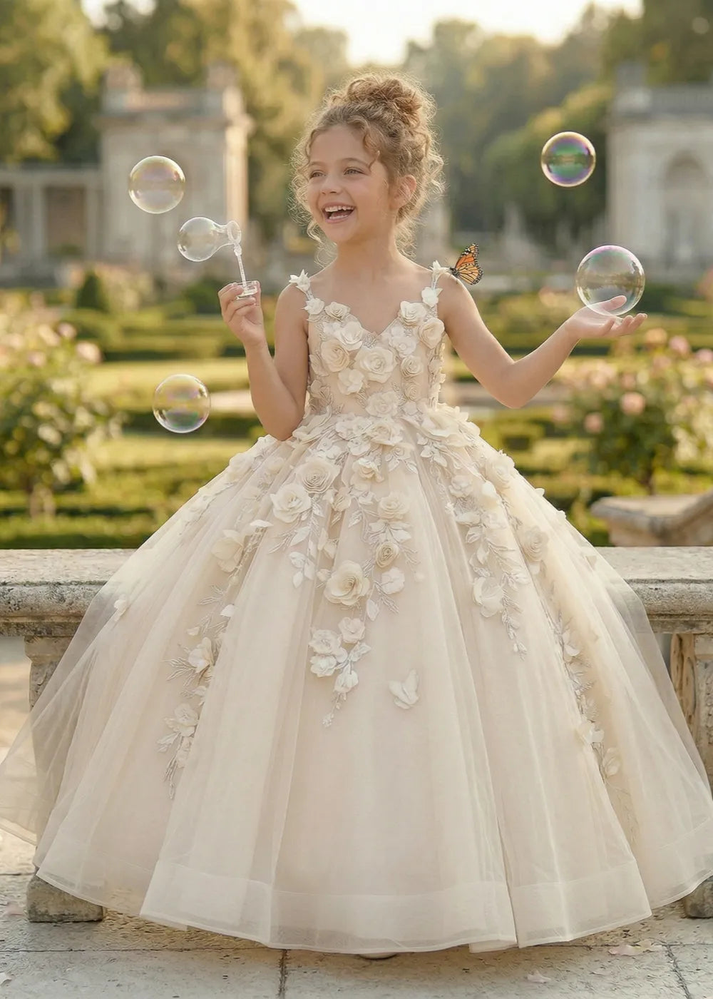 Boutique 3D Flower Tulle Formal Gown for Girls