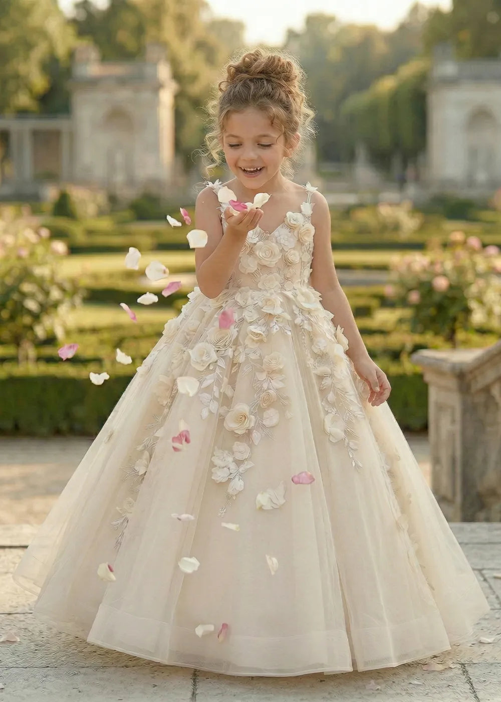 Boutique 3D Flower Tulle Formal Gown for Girls