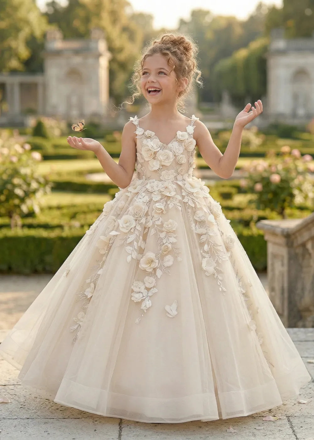 Boutique 3D Flower Tulle Formal Gown for Girls