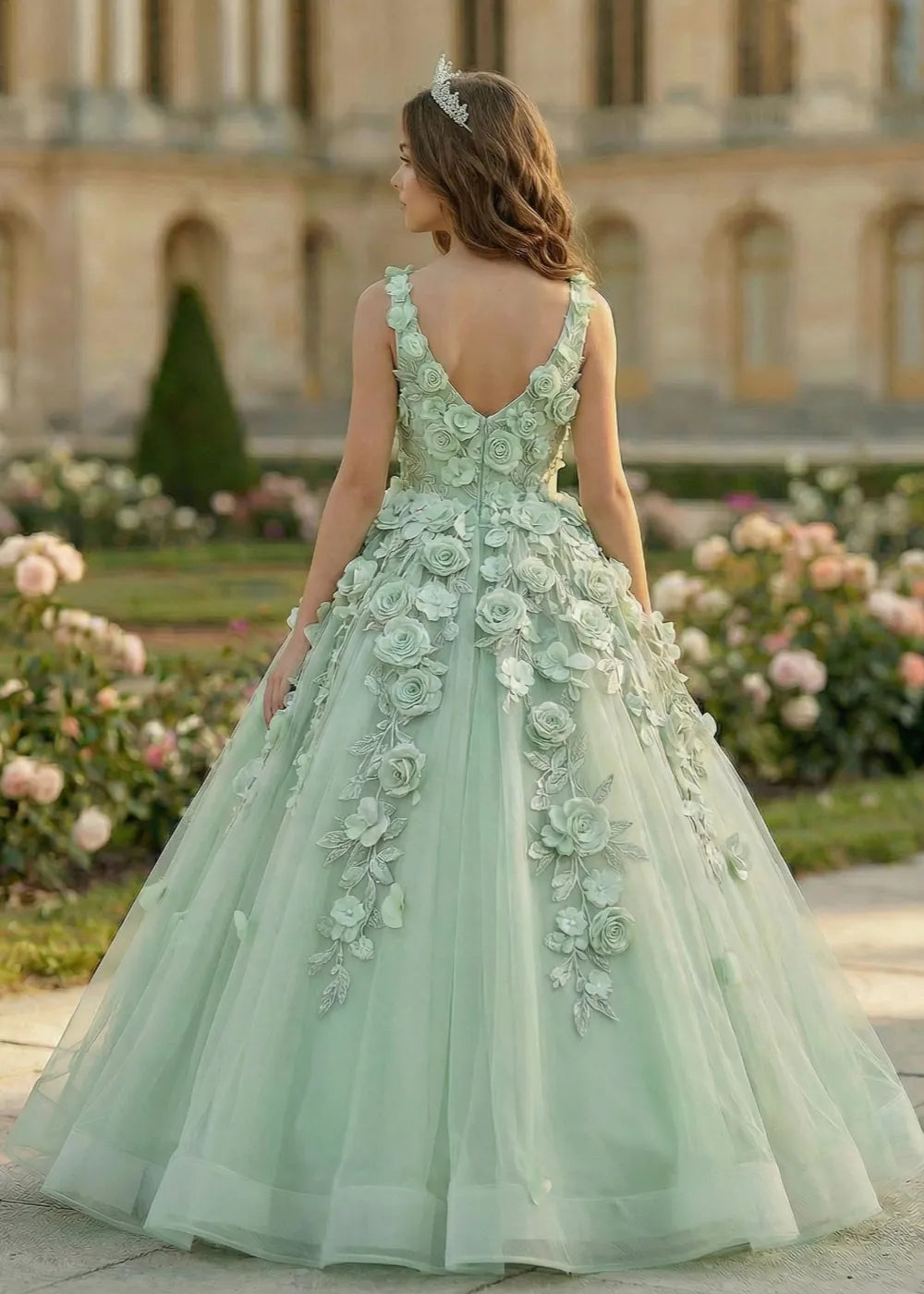 Boutique 3D Flower Tulle Formal Gown for Girls