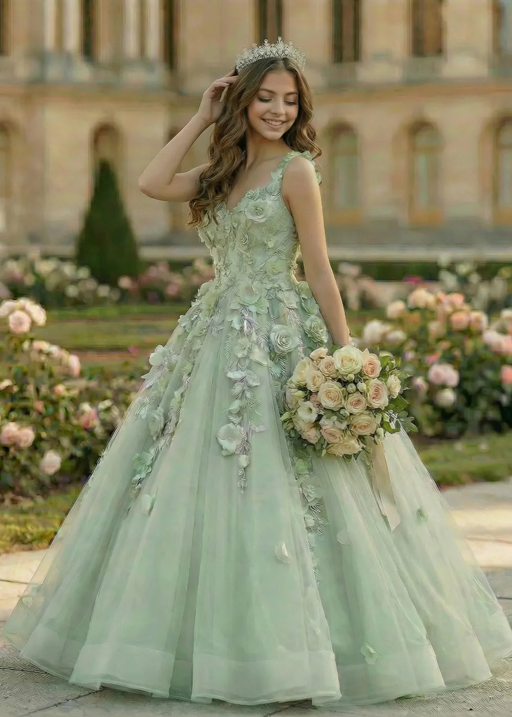 Boutique 3D Flower Tulle Formal Gown for Girls
