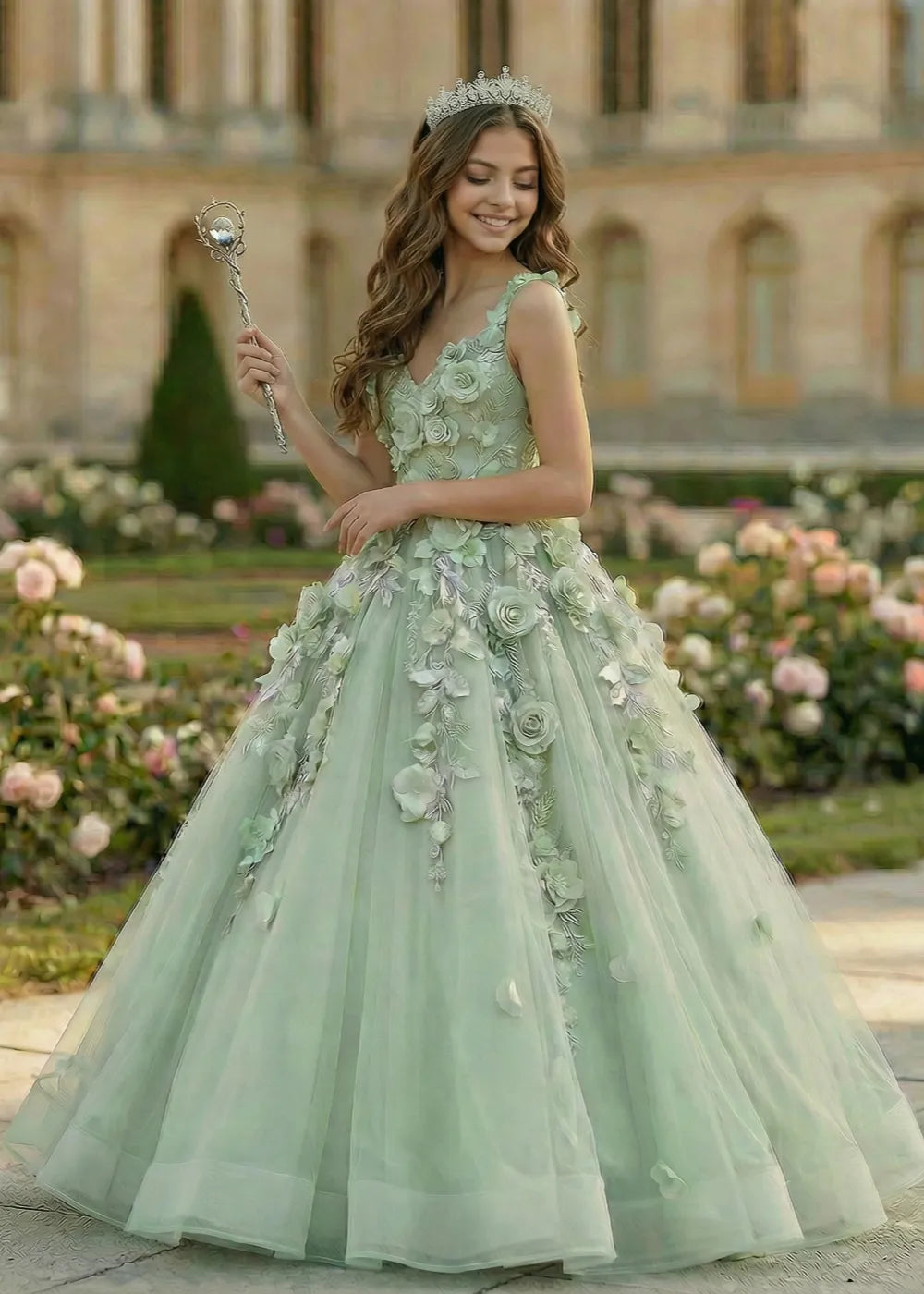 Boutique 3D Flower Tulle Formal Gown for Girls