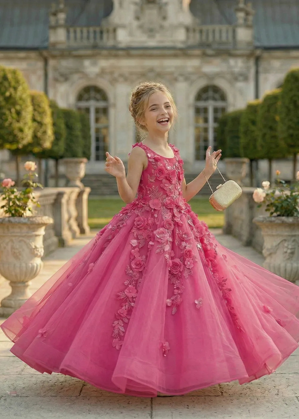 Boutique 3D Flower Tulle Formal Gown for Girls