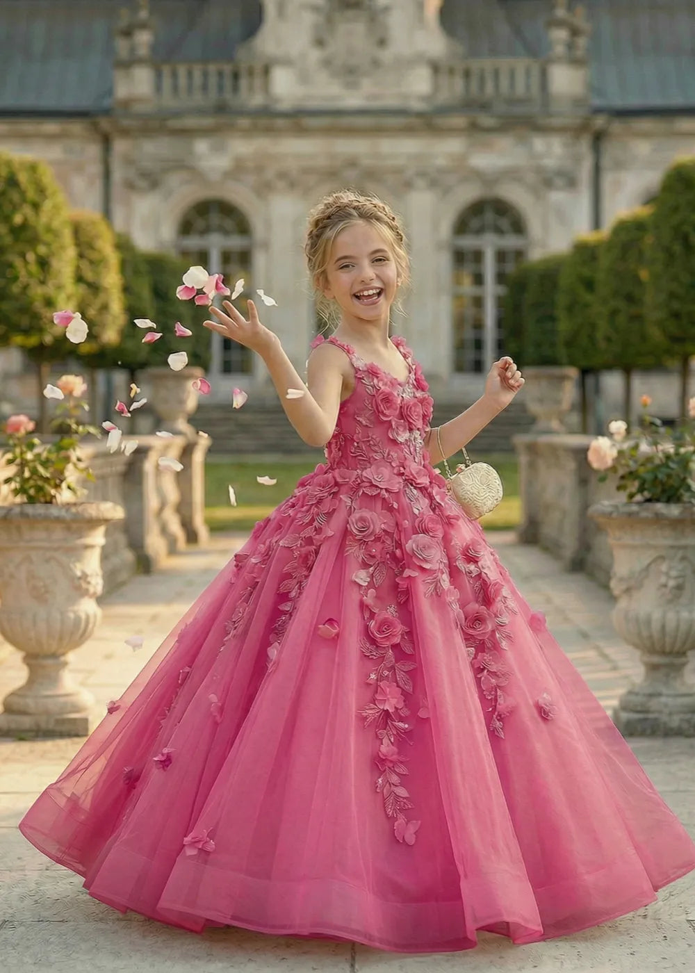 Boutique 3D Flower Tulle Formal Gown for Girls