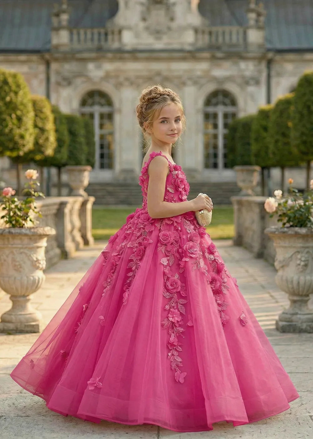 Boutique 3D Flower Tulle Formal Gown for Girls