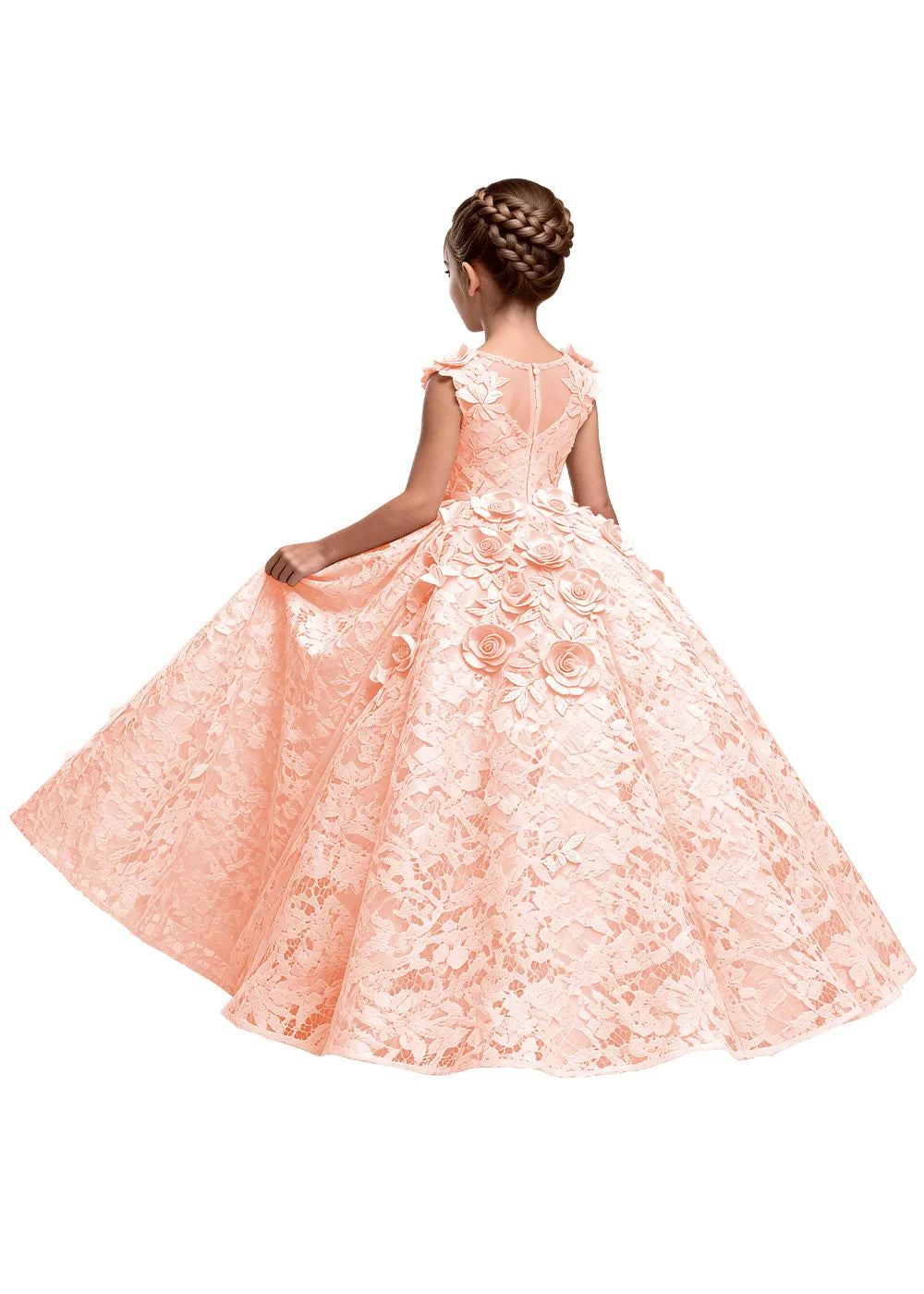 Elegant 3D Flower Applique Tulle Princess Dress for Girls
