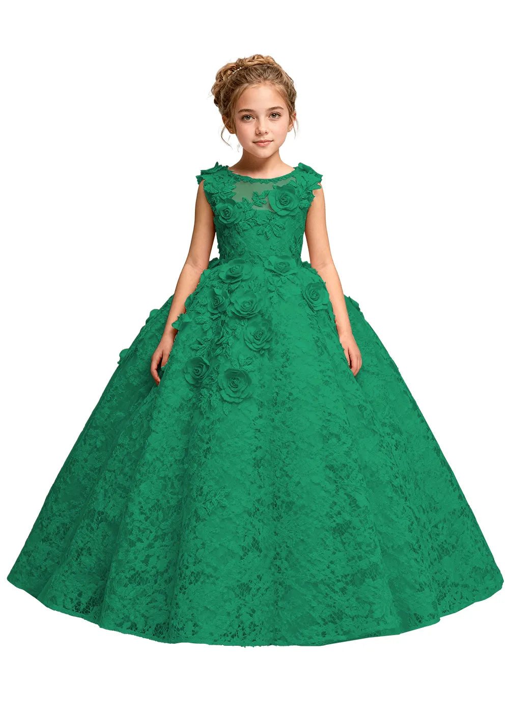 Elegant 3D Flower Applique Tulle Princess Dress for Girls