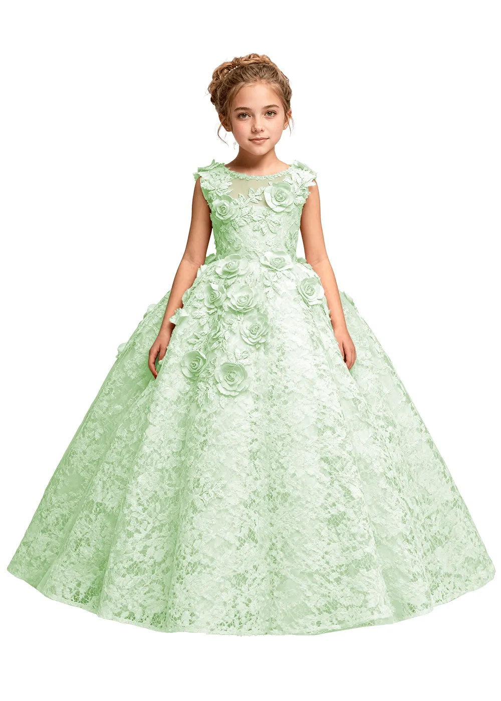Elegant 3D Flower Applique Tulle Princess Dress for Girls