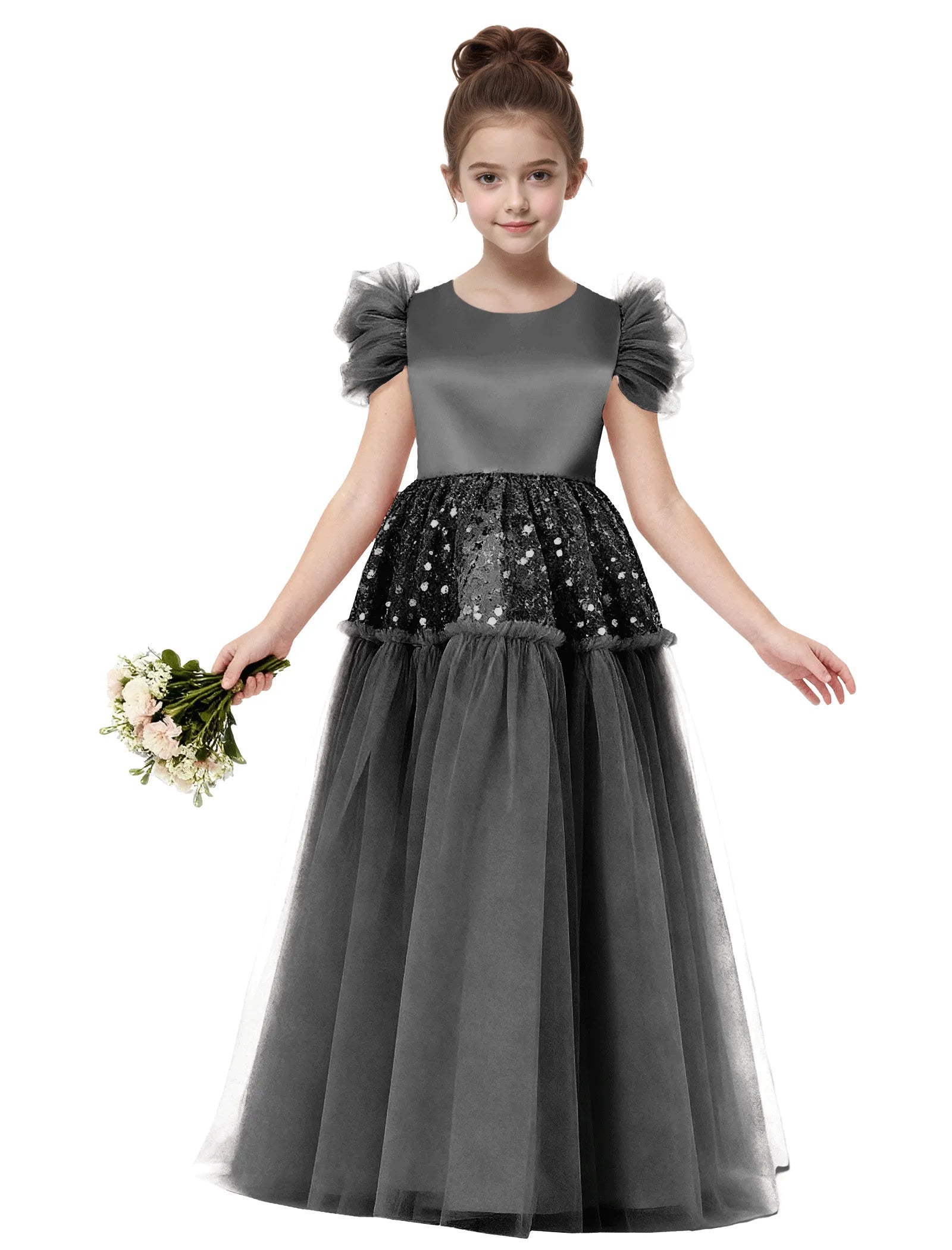 Girls Glitter Tulle Princess Gown with Bow