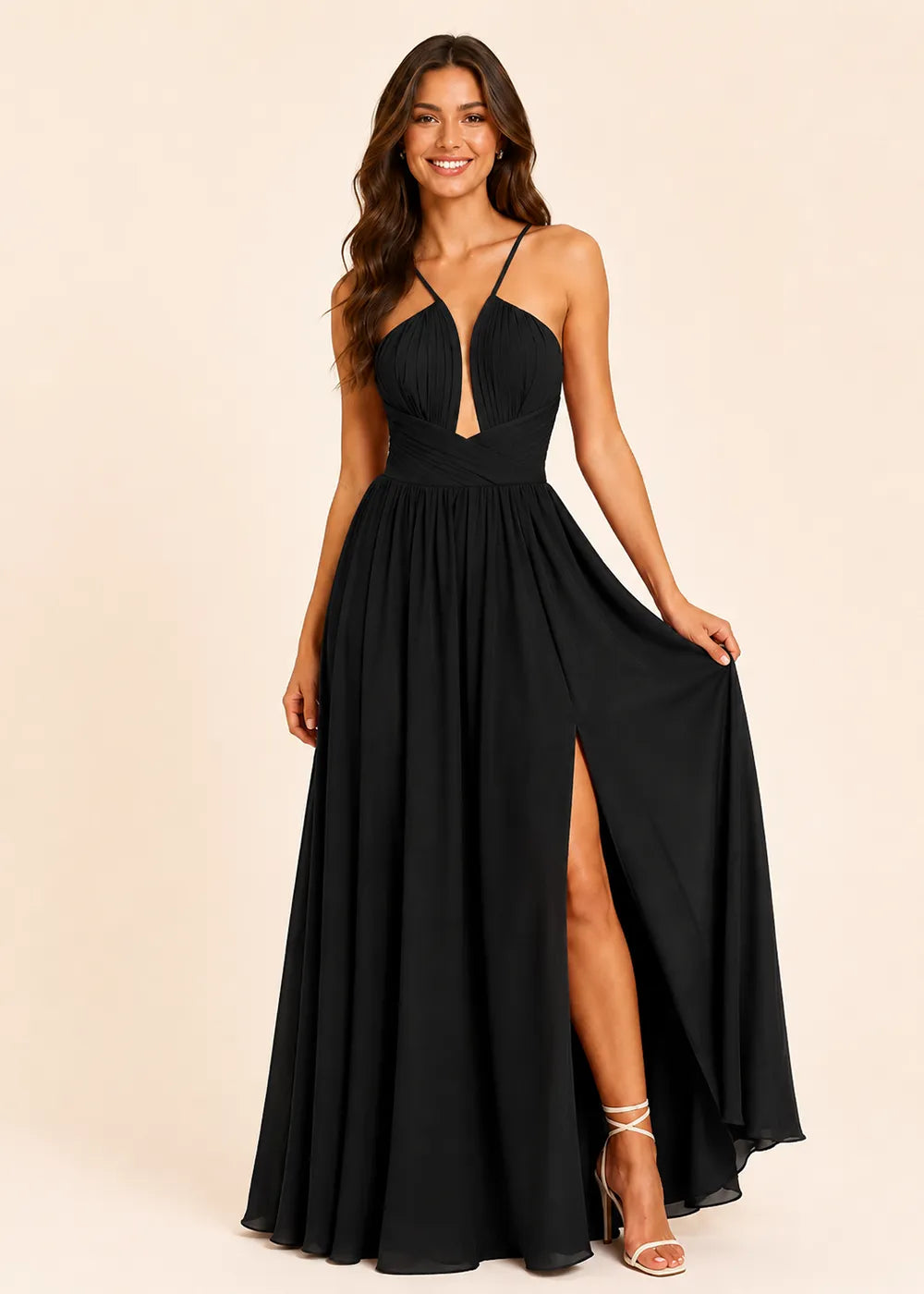 Halter Neck Flowing Formal Gown