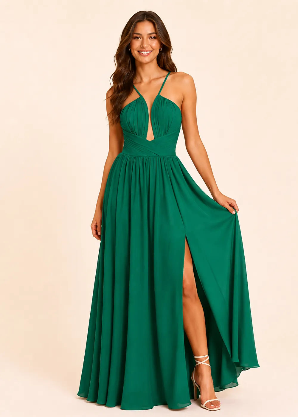 Halter Neck Flowing Formal Gown