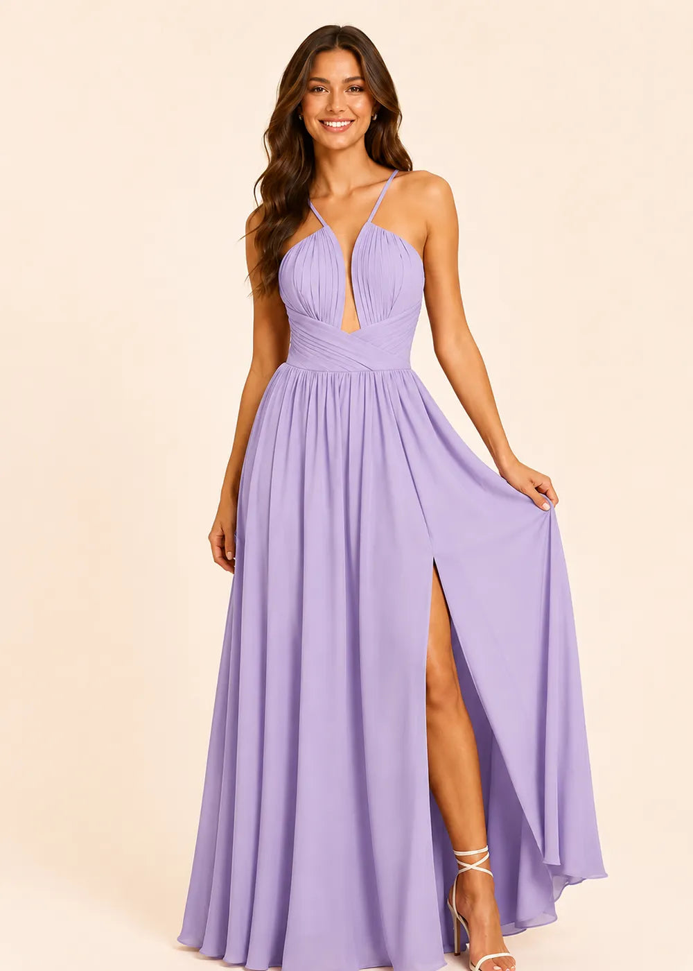 Halter Neck Flowing Formal Gown