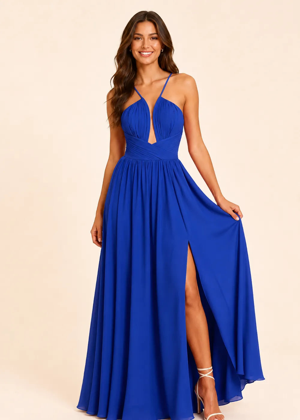 Halter Neck Flowing Formal Gown