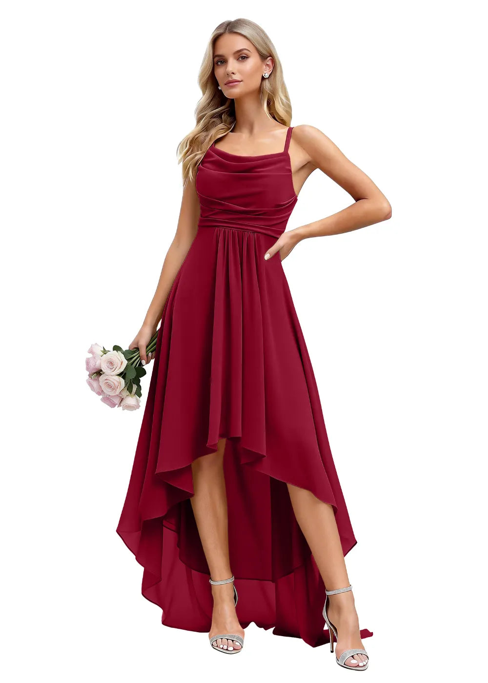 Vallisa High-Low Draped Chiffon Gown