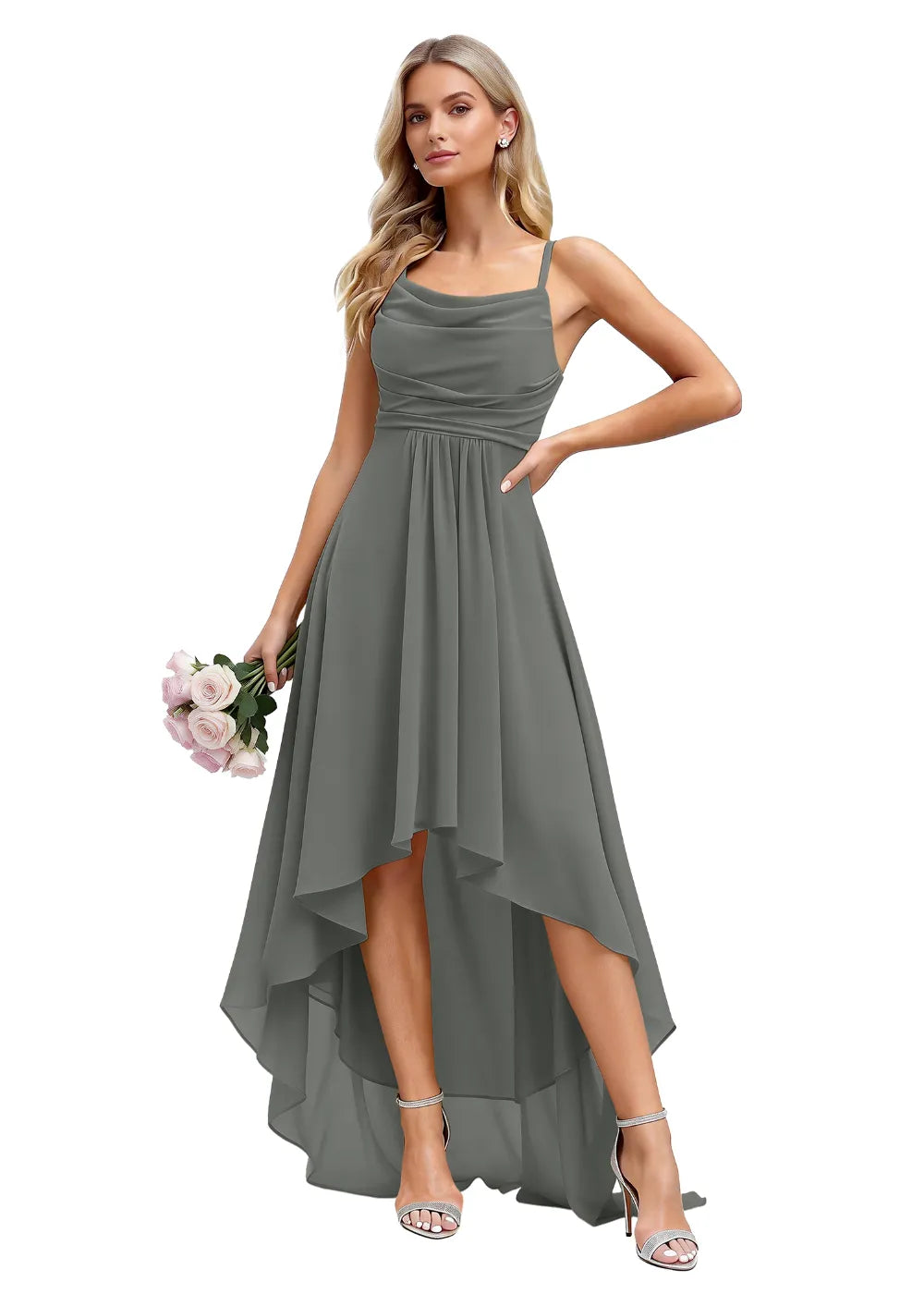 Vallisa High-Low Draped Chiffon Gown