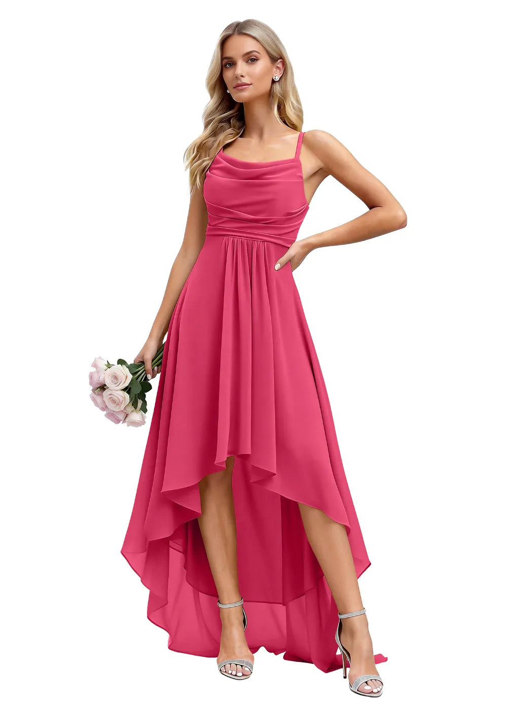 Vallisa High-Low Draped Chiffon Gown
