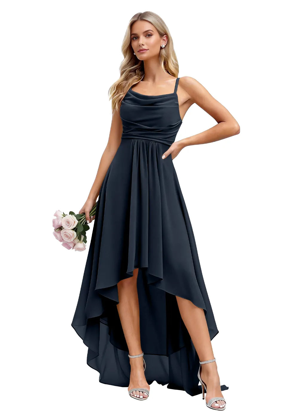 Vallisa High-Low Draped Chiffon Gown