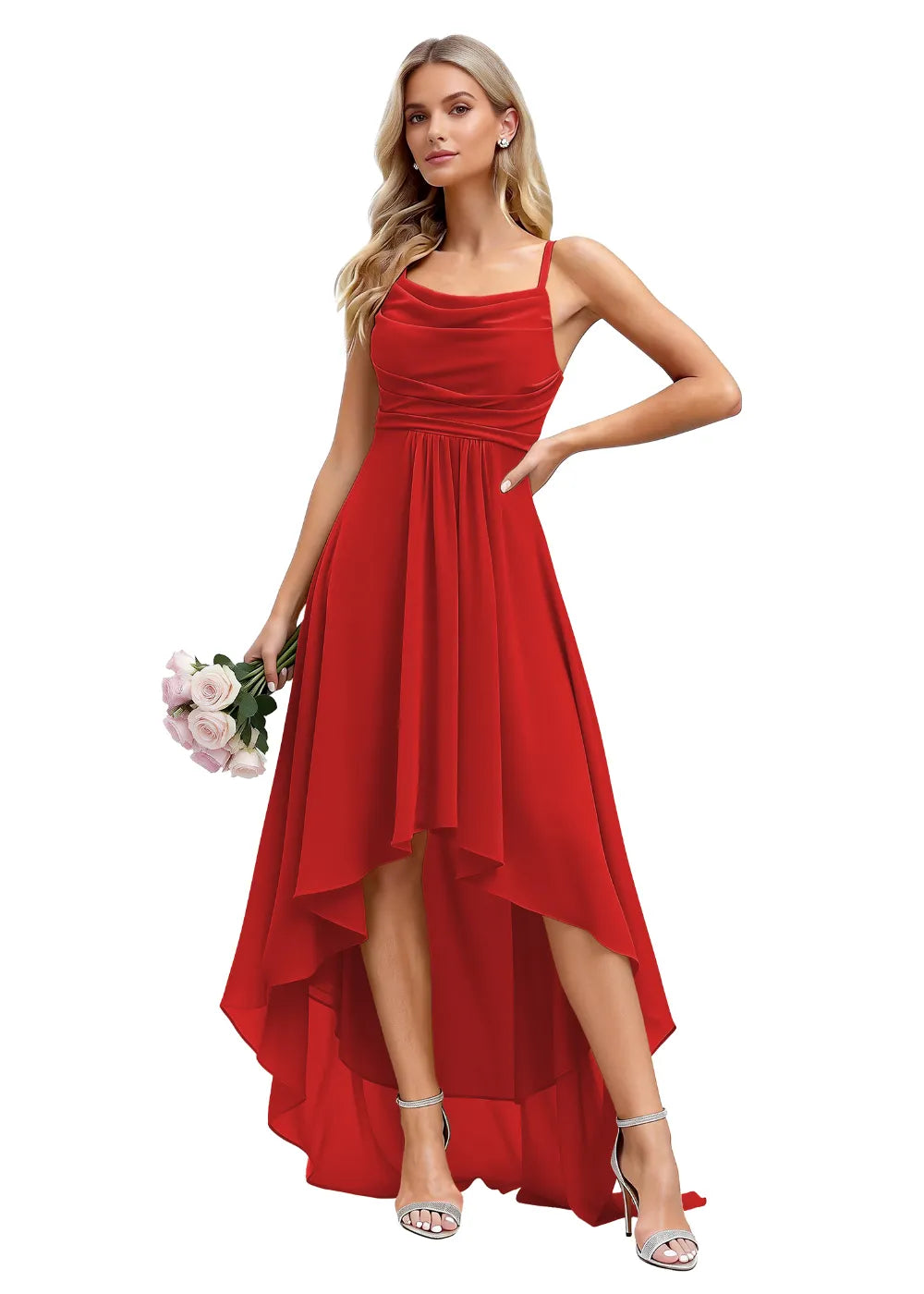 Vallisa High-Low Draped Chiffon Gown