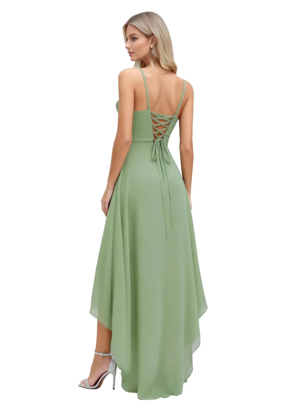 Vallisa High-Low Draped Chiffon Gown