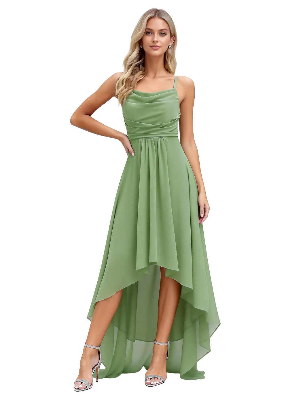 Vallisa High-Low Draped Chiffon Gown