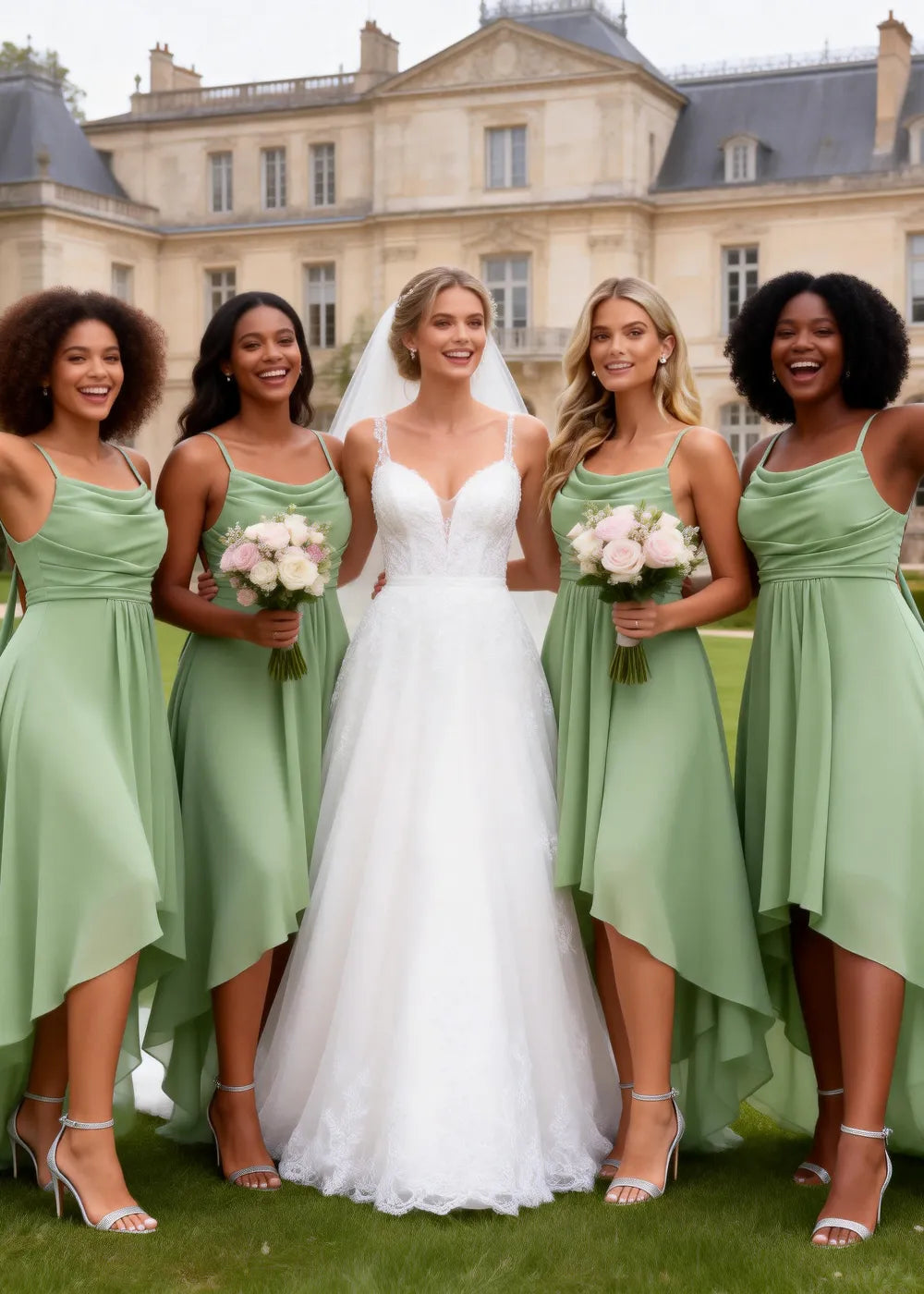 Vallisa High-Low Draped Chiffon Gown