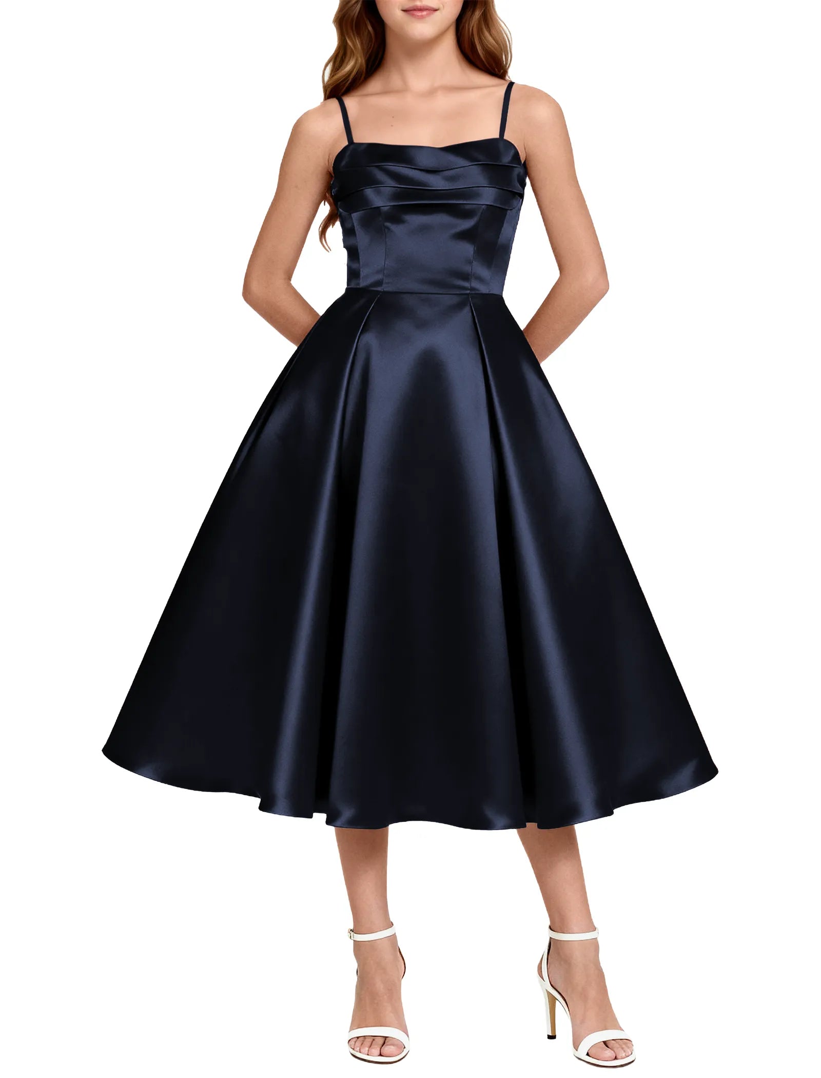 Elegant Satin Midi Dress for Girls with Spaghetti Straps