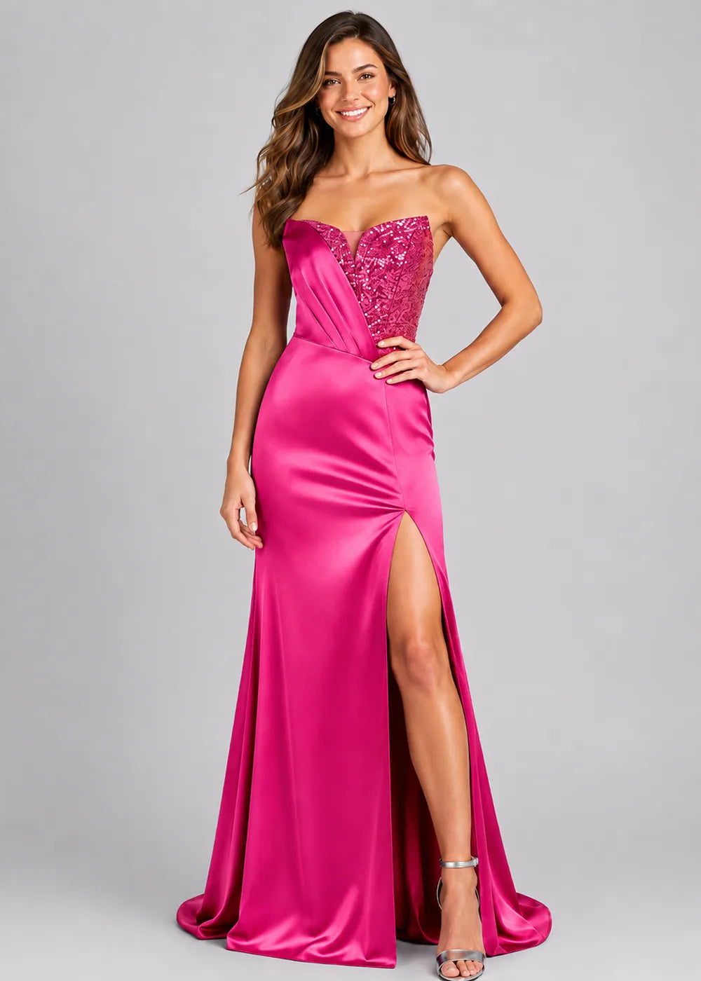 Luxury Beaded Satin Mermaid Gown with High Slit