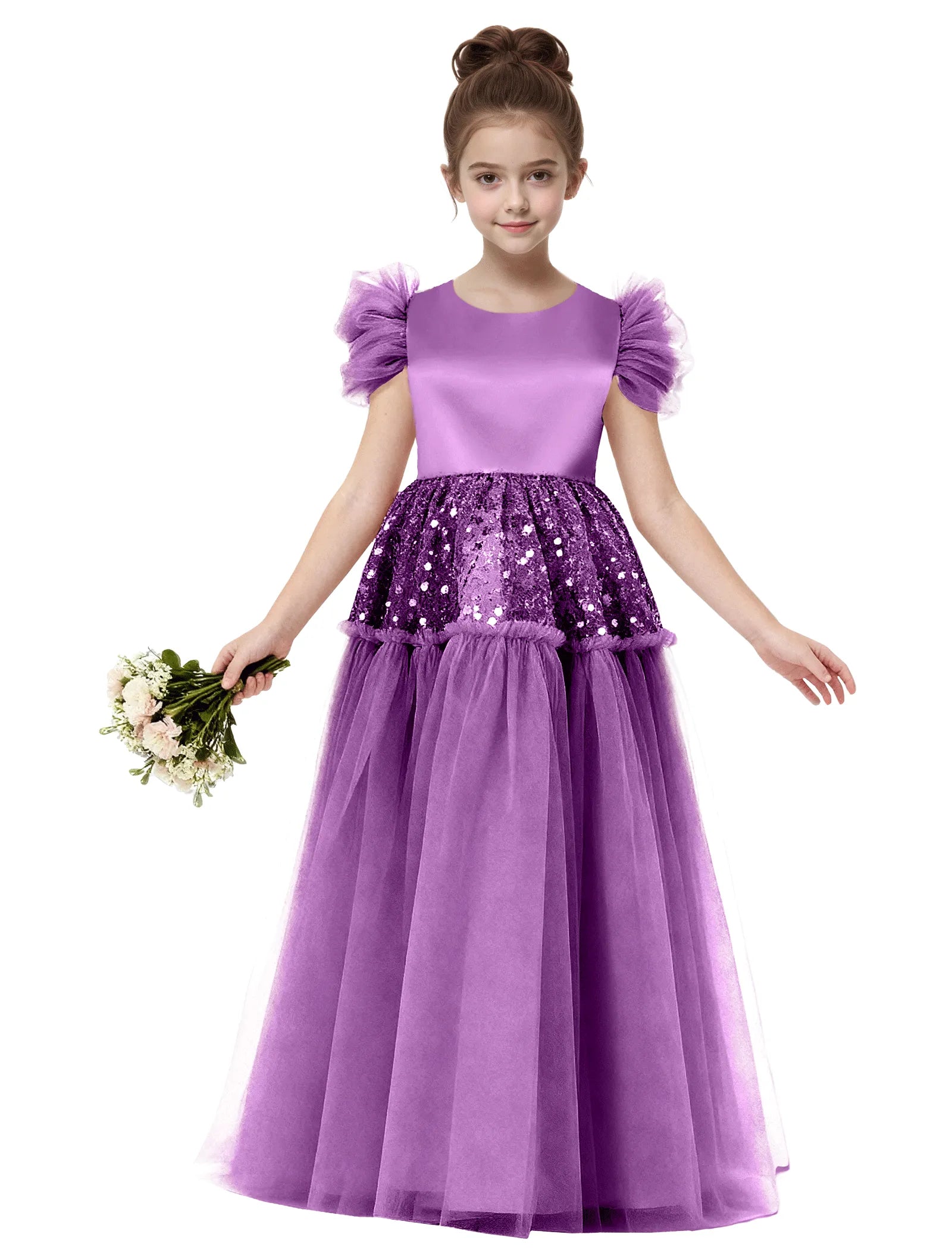 Girls Glitter Tulle Princess Gown with Bow