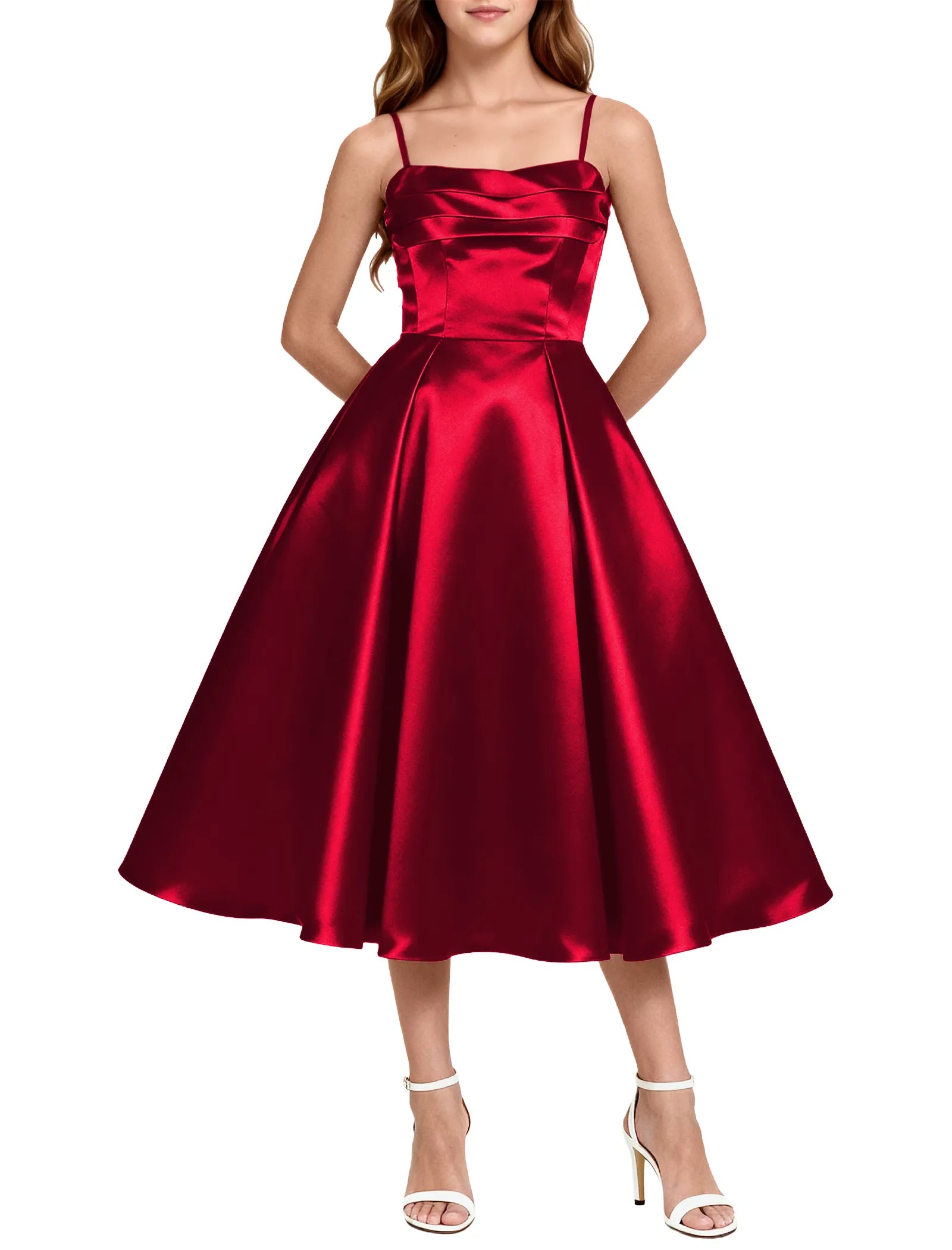 Elegant Satin Midi Dress for Girls with Spaghetti Straps